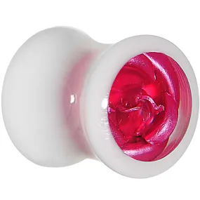 0 Gauge White Acrylic Pink Metallic Rose Flower Plug