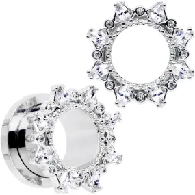 1/2 Clear Gem Flower Frame Screw Fit Tunnel Plug Set