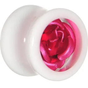 1/2 White Acrylic Pink Metallic Rose Flower Plug