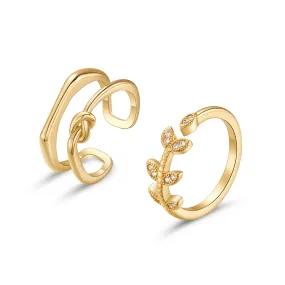 14K Gold Plated Dainty Gold Adjustable Open Ring-2Pcs