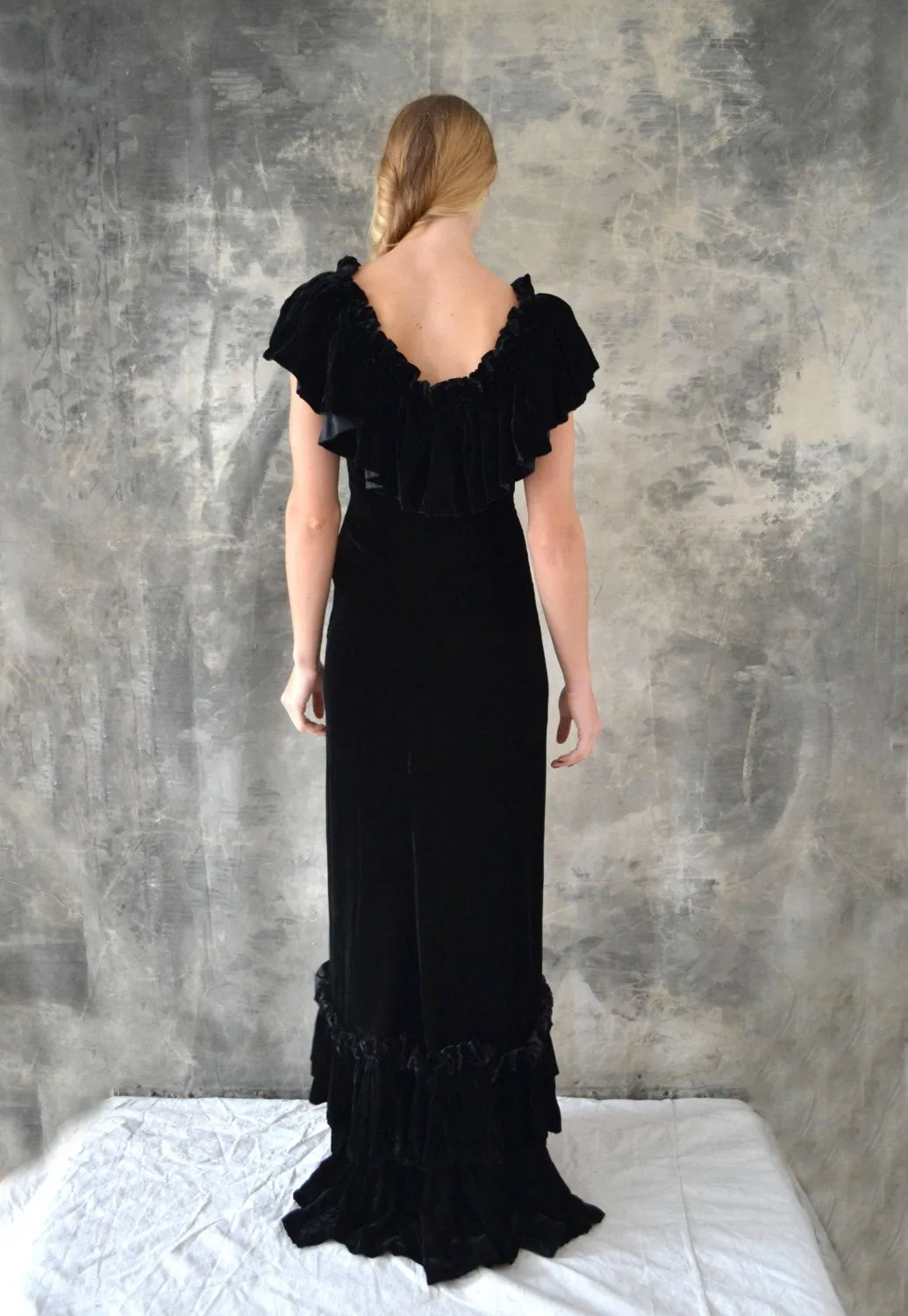 1930s Black Velvet Bias Cut Dress