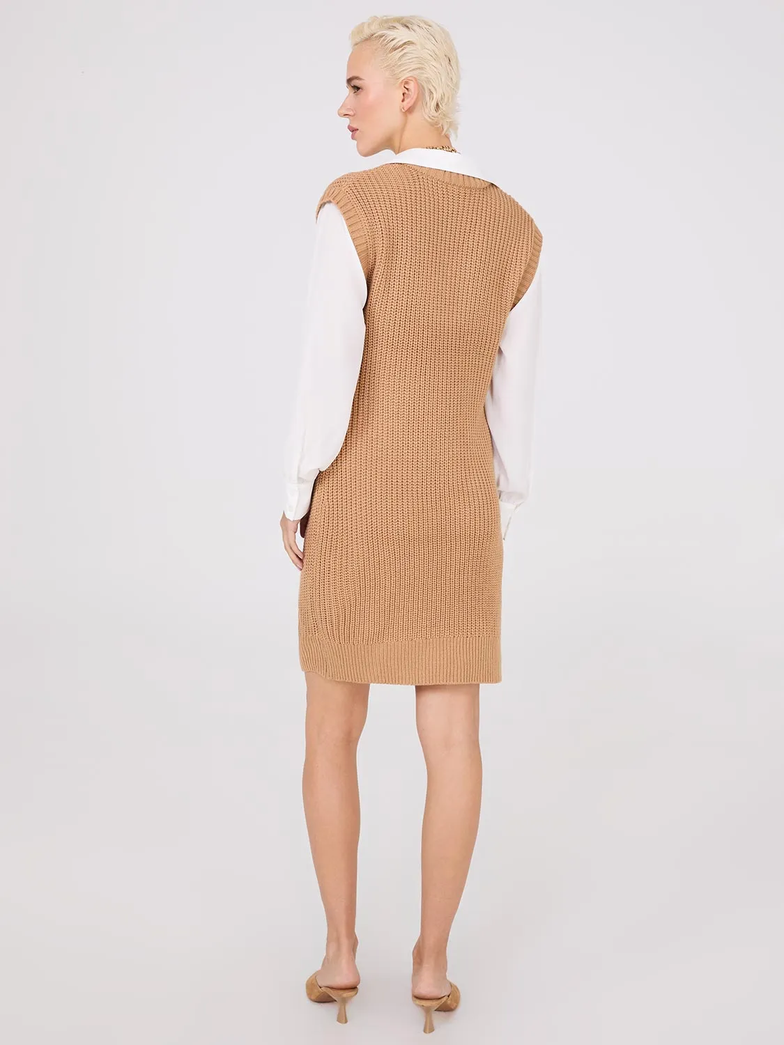 2-Fer Cable Knit Sweater Vest Dress