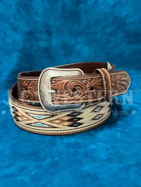 3D D100017708 Mens Southwest Woven Inlay Tapered Belt Tan