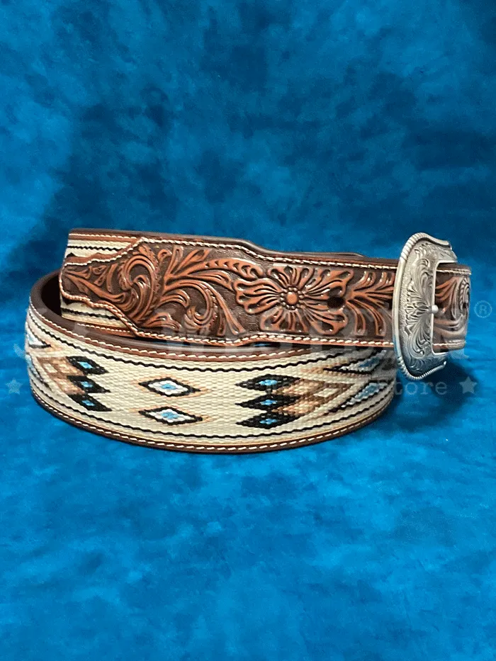 3D D100017708 Mens Southwest Woven Inlay Tapered Belt Tan