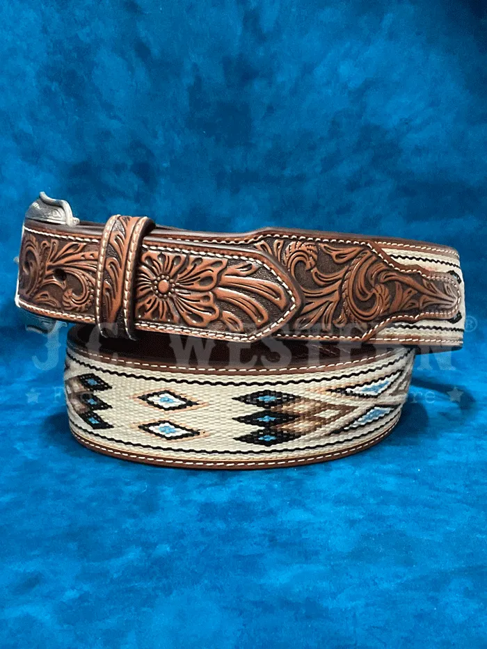 3D D100017708 Mens Southwest Woven Inlay Tapered Belt Tan