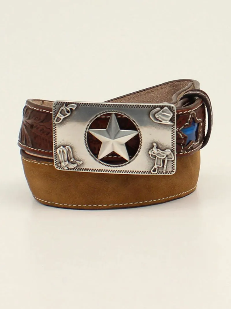 3D D120001502 Kids Star Buckle Leather Belt Brown - D