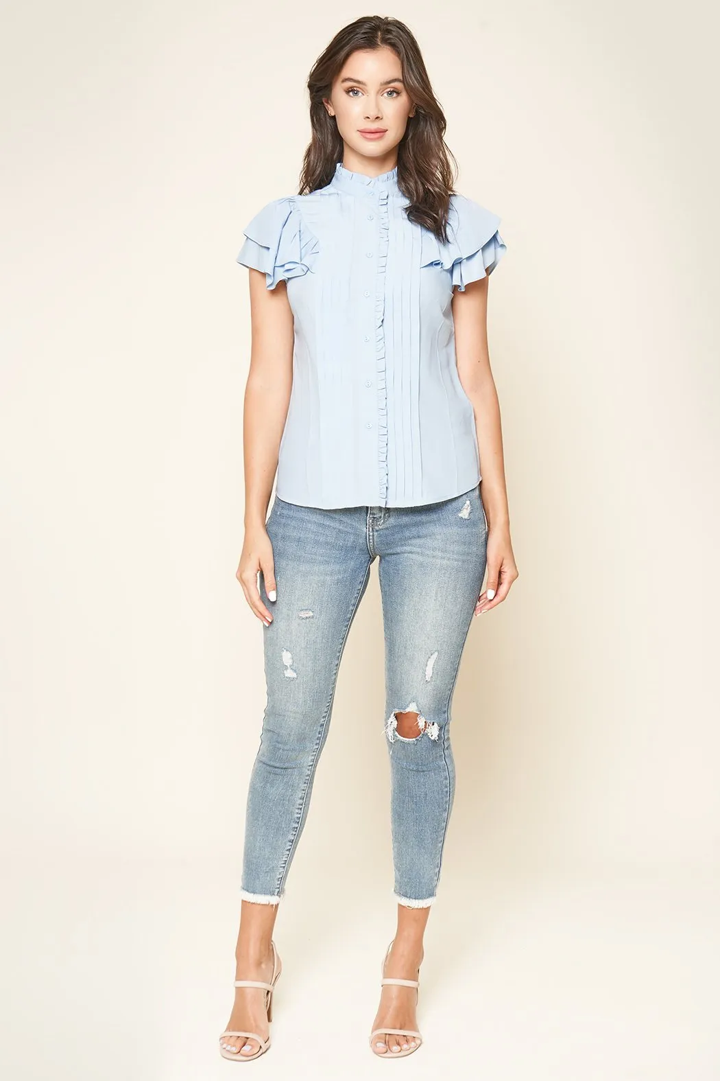 A Plus Ruffled Pintuck Blouse