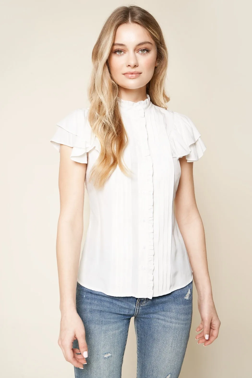 A Plus Ruffled Pintuck Blouse