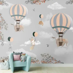 Adorable Elephants and Hot Air Balloons Wallpaper for Kids Room