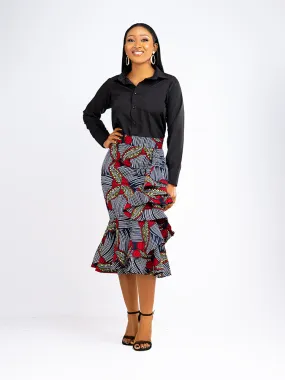 African Print Zanzibar side Ruffle Skirt