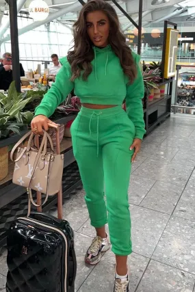 Alexa Green Flare Sleeve Cropped Hoodie and Joggers Tracksuit Set