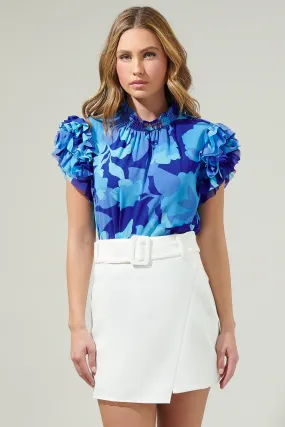 Algeria Floral Brenna Mock Neck Ruffle Blouse