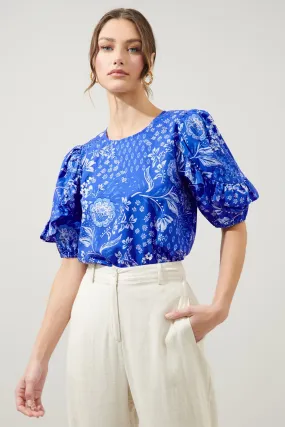 Amaya Mixed Print Mooney Ruffle Puff Sleeve Blouse