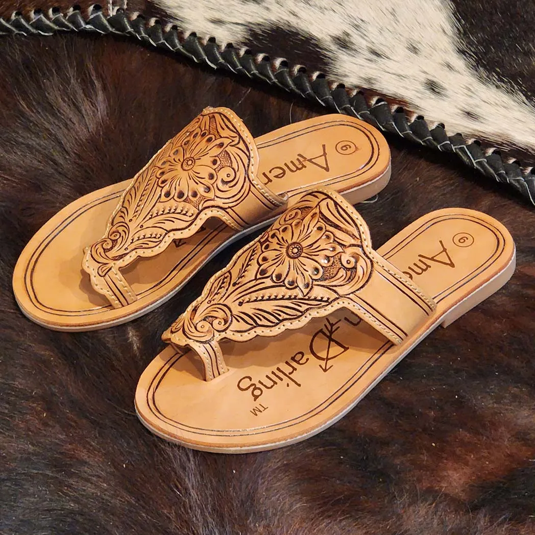 American Darling Tooled Leather Flip Flop