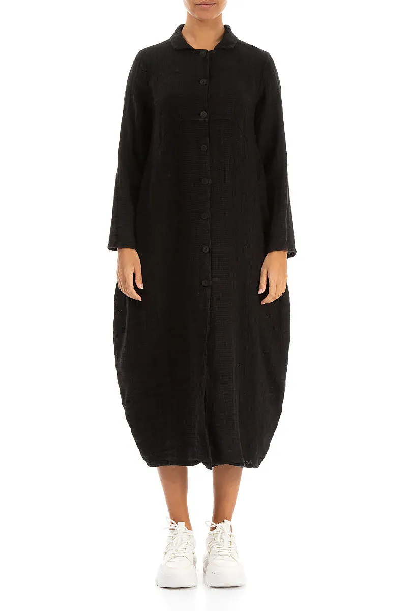 Balloon Black Textured Linen Jacket Dress