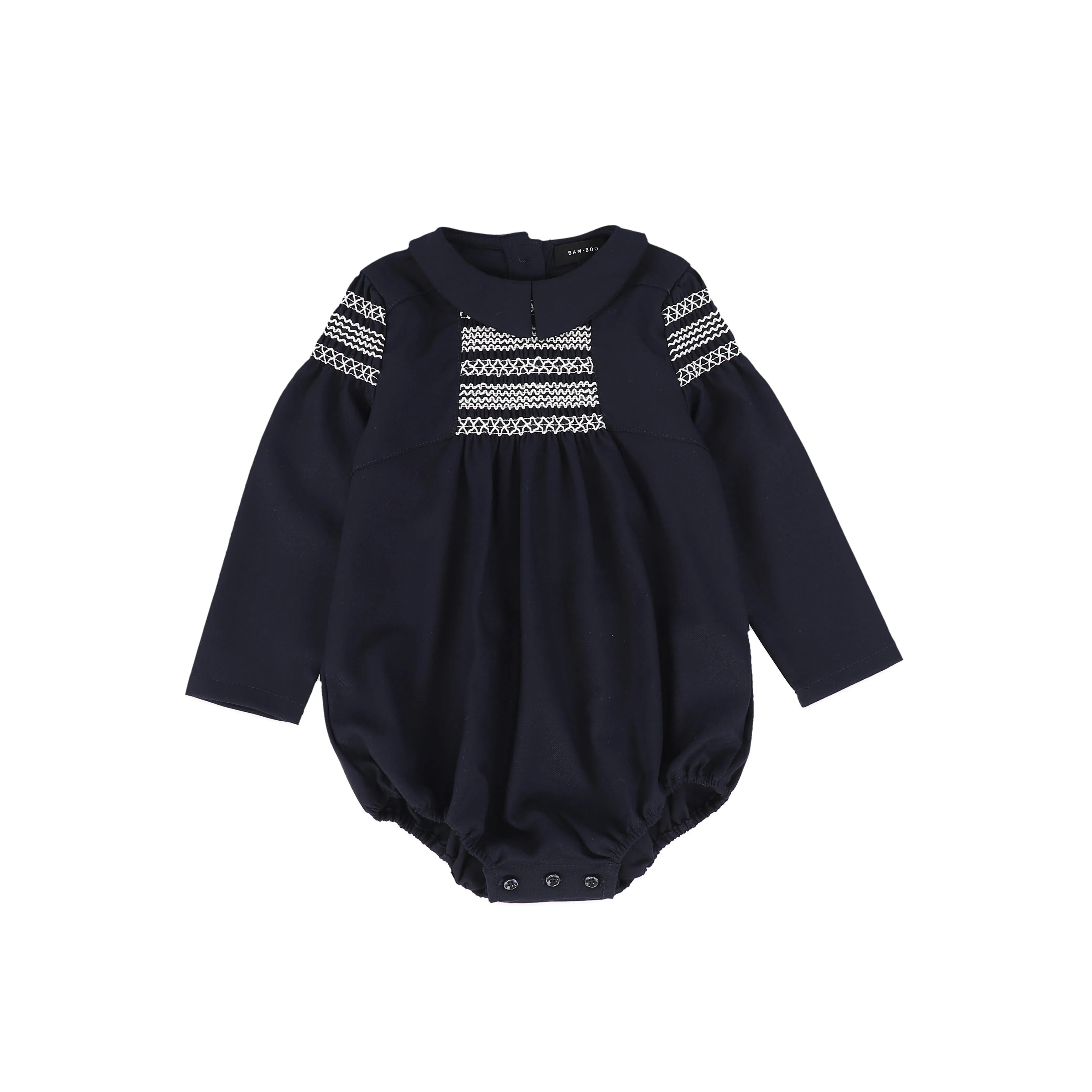 Bamboo Navy Smocked Collar Romper