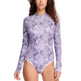 Beast Skin Art Long Sleeve One-Piece Swimsuit Rash Guard for Women- Purple