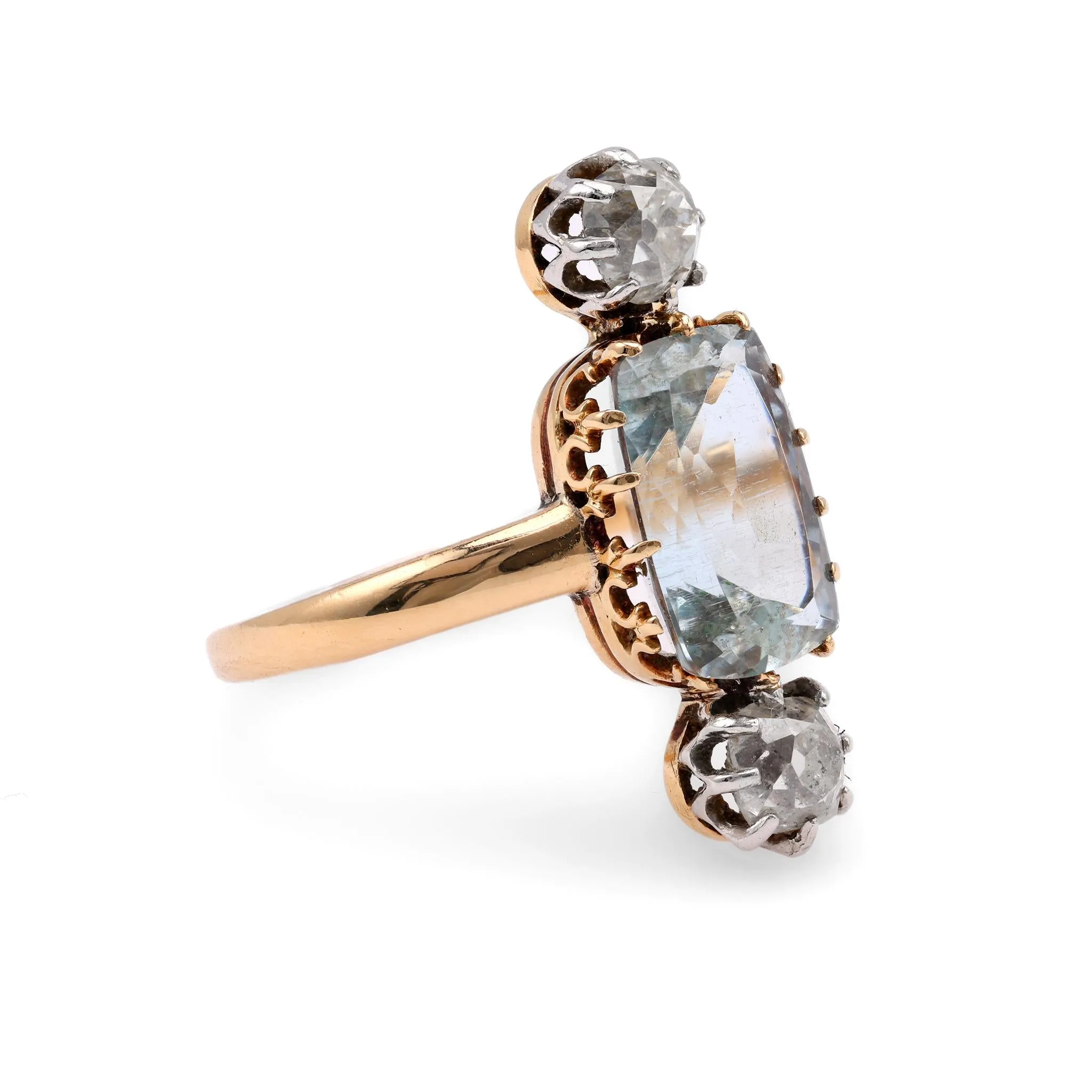 Belle Epoque Aquamarine Diamond 18K Yellow Gold Platinum Ring