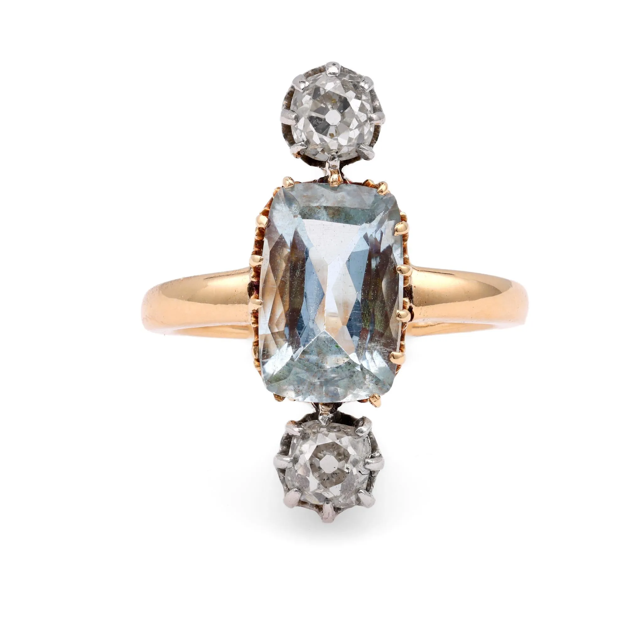 Belle Epoque Aquamarine Diamond 18K Yellow Gold Platinum Ring