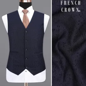 Bleached Cedar Navy Blue Ditzy Textured With Black Waistcoat