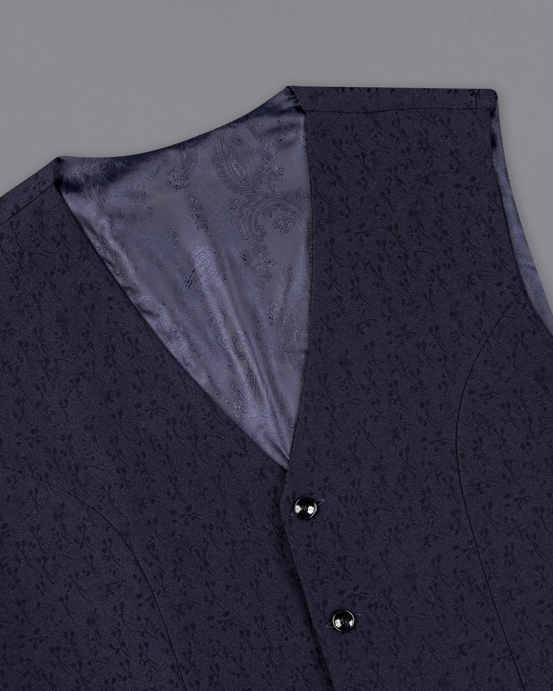 Bleached Cedar Navy Blue Ditzy Textured With Black Waistcoat