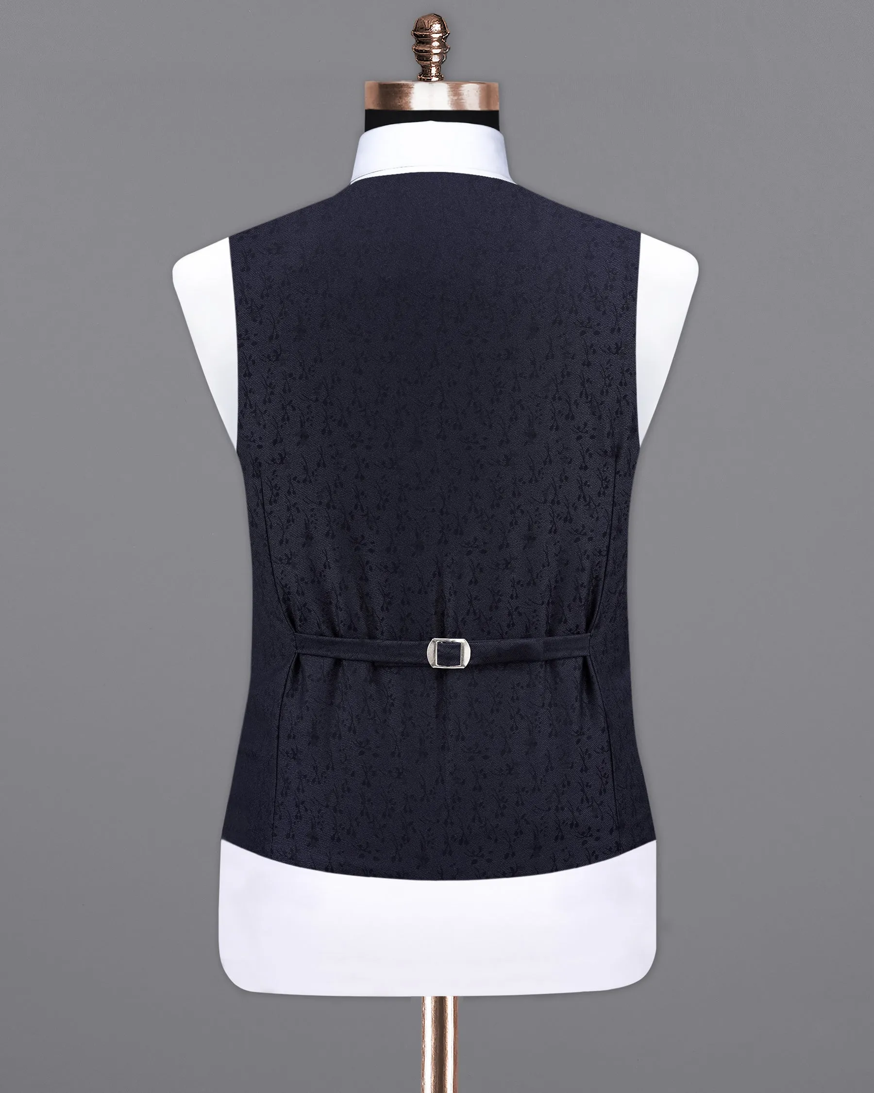 Bleached Cedar Navy Blue Ditzy Textured With Black Waistcoat