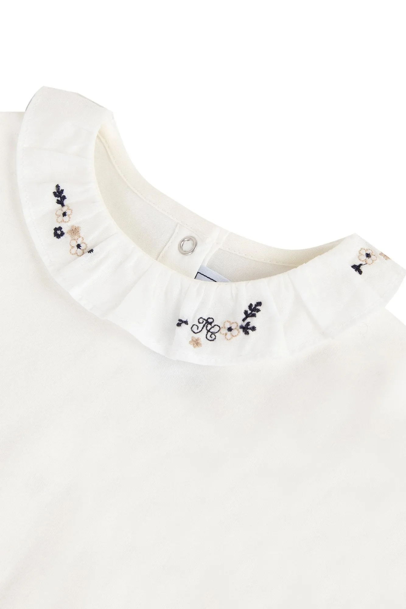 Bodysuit - Navy with ruffled collar and floral embroidery