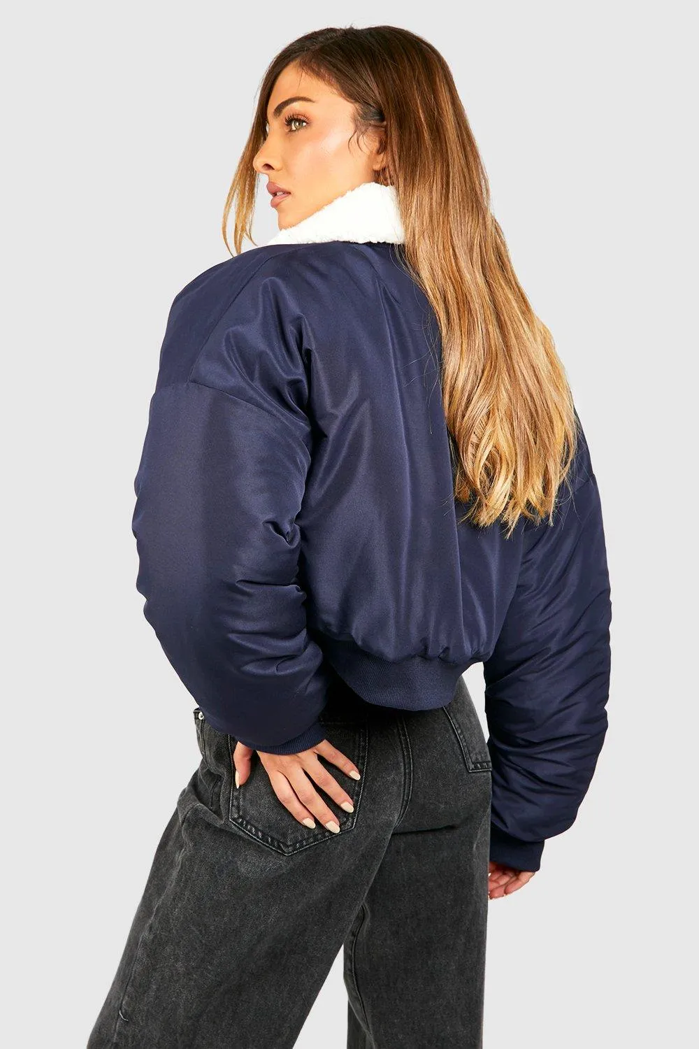 BORG COLLAR PADDED BOMBER JACKET