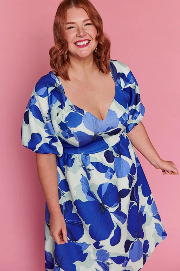 Bosa Blue Hibiscus Party Dress