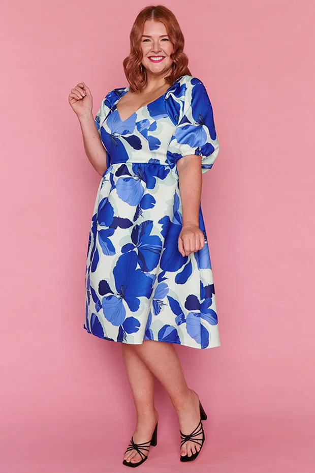 Bosa Blue Hibiscus Party Dress