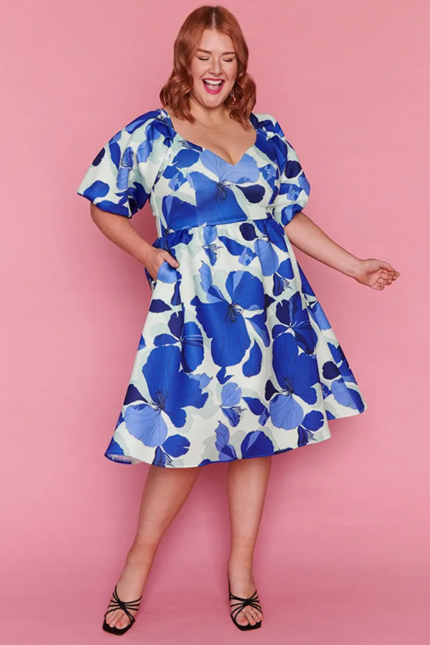 Bosa Blue Hibiscus Party Dress