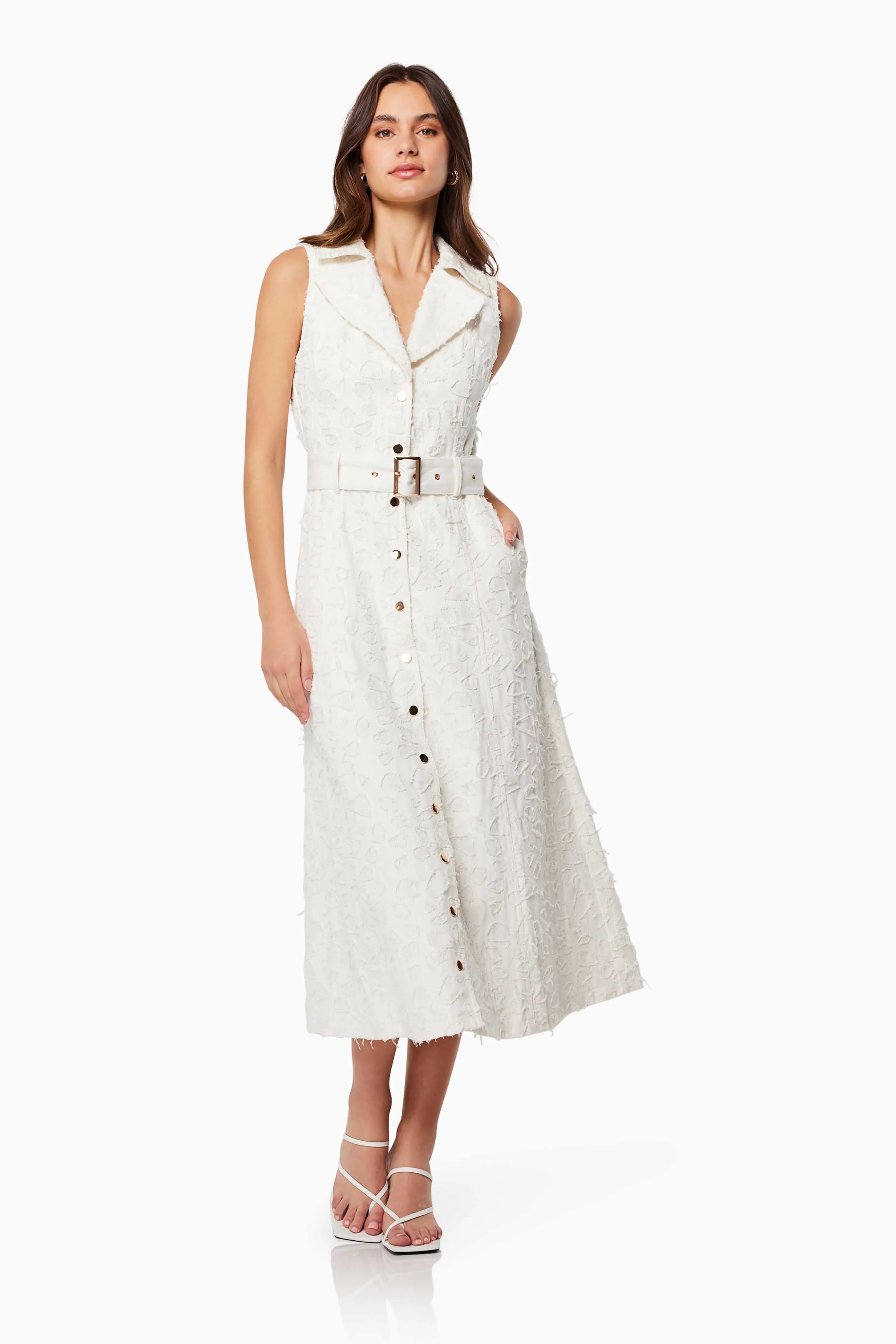 Caring Collared Maxi Dress In White