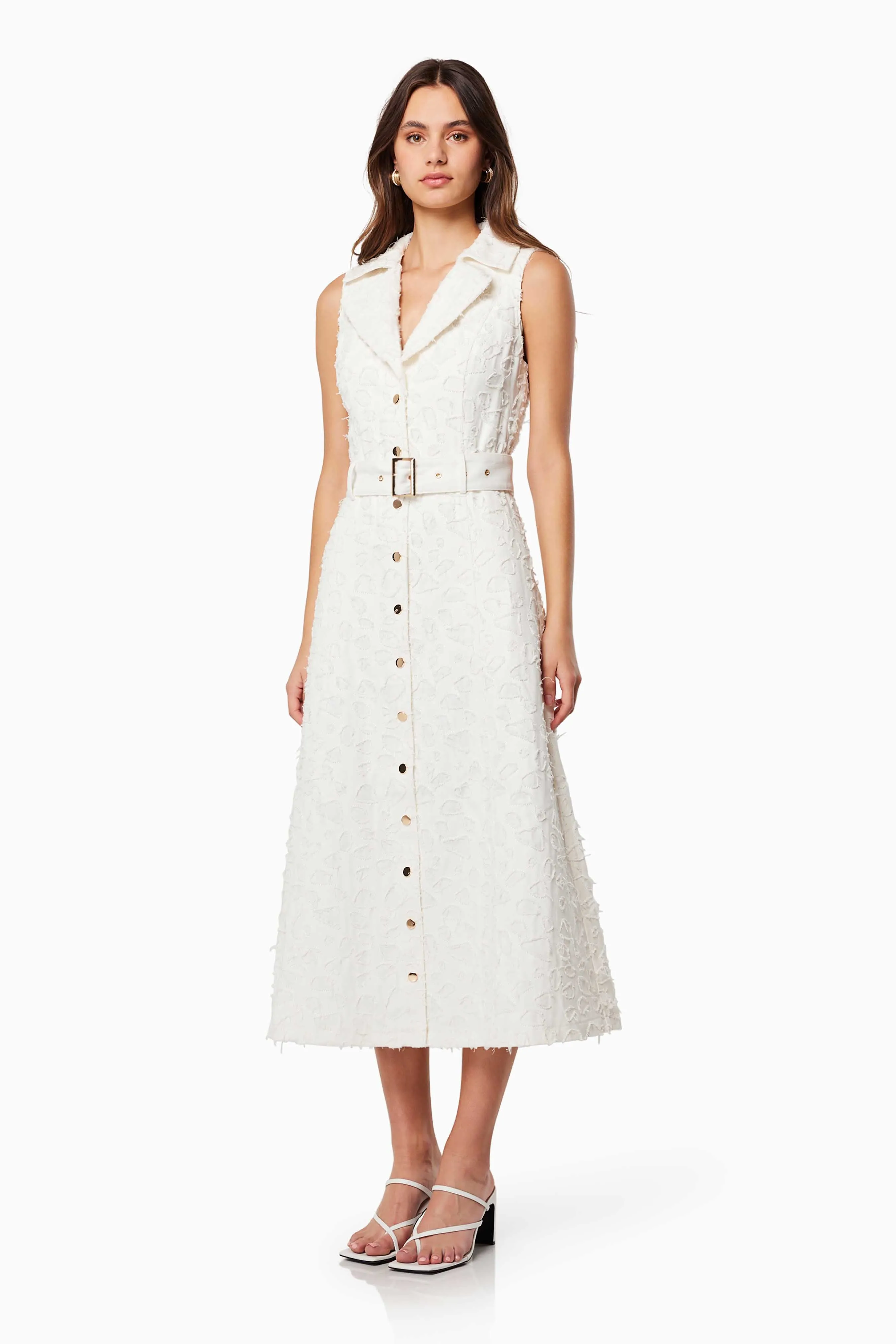 Caring Collared Maxi Dress In White