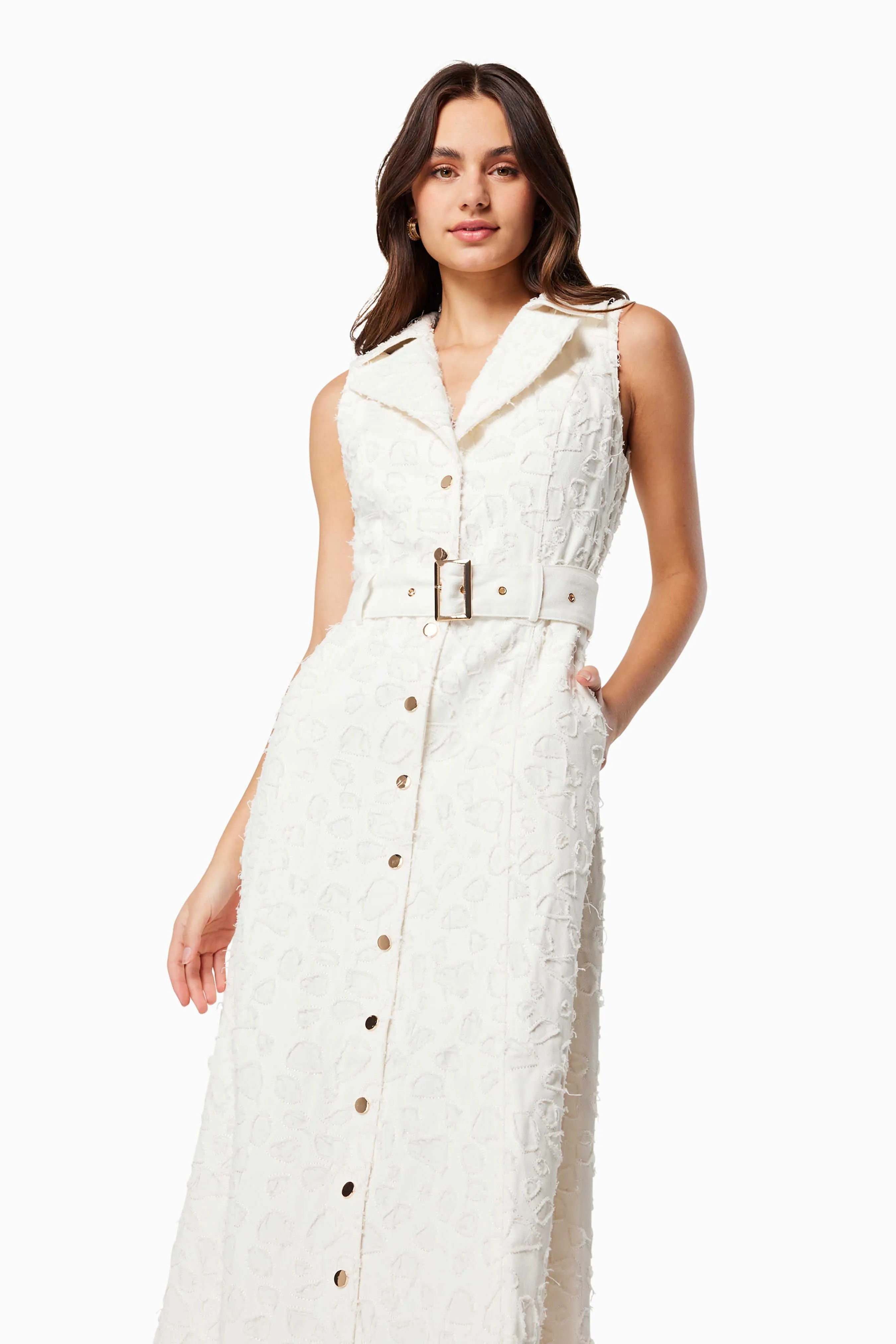 Caring Collared Maxi Dress In White