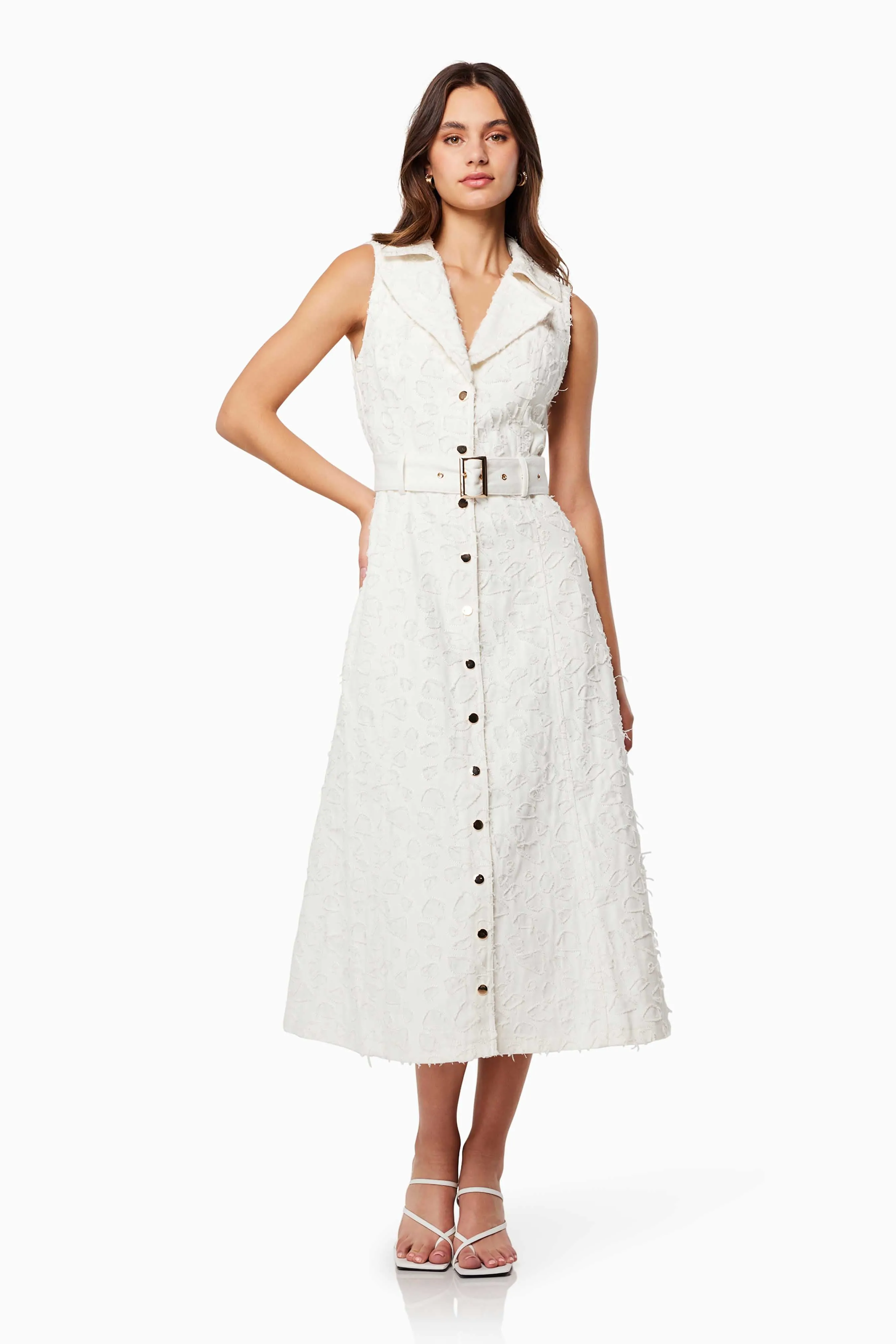 Caring Collared Maxi Dress In White