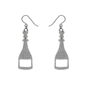 Champagne Glitter Drop Earrings - Silver