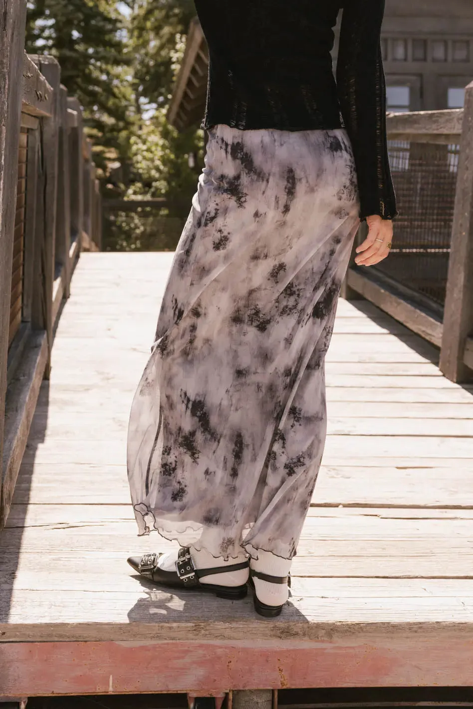 Chandler Abstract Maxi Skirt in Grey