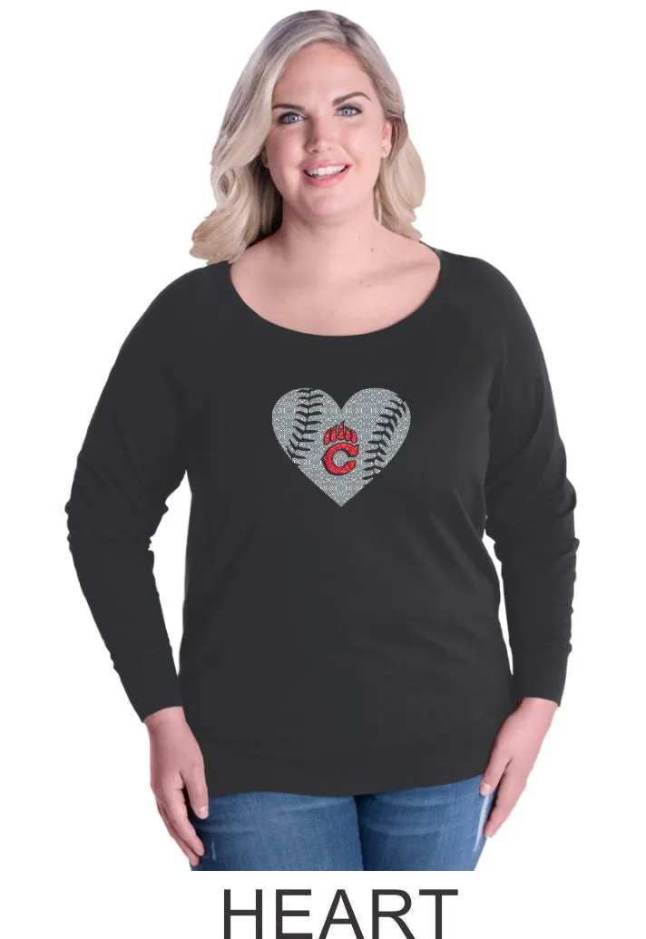 Chap Baseball Curvy Ladies Slouchy Pullover in 4 Designs- Matte or Glitter