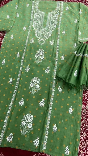 Chikankari.NCH...Banarasi Pure Soft Chanderi 2Pcs Suits With lucknowi Premium Hand Embroidred Chikankari