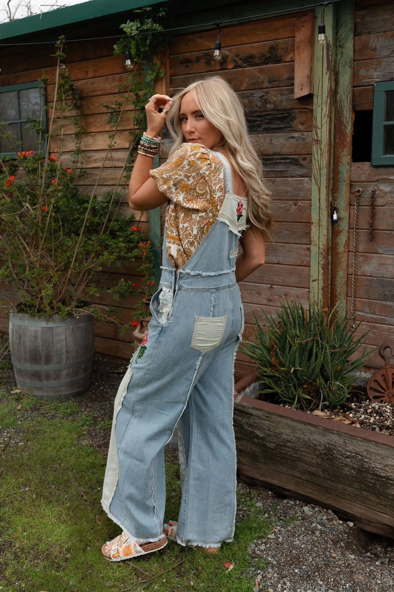 City Garden Floral Overalls - Denim