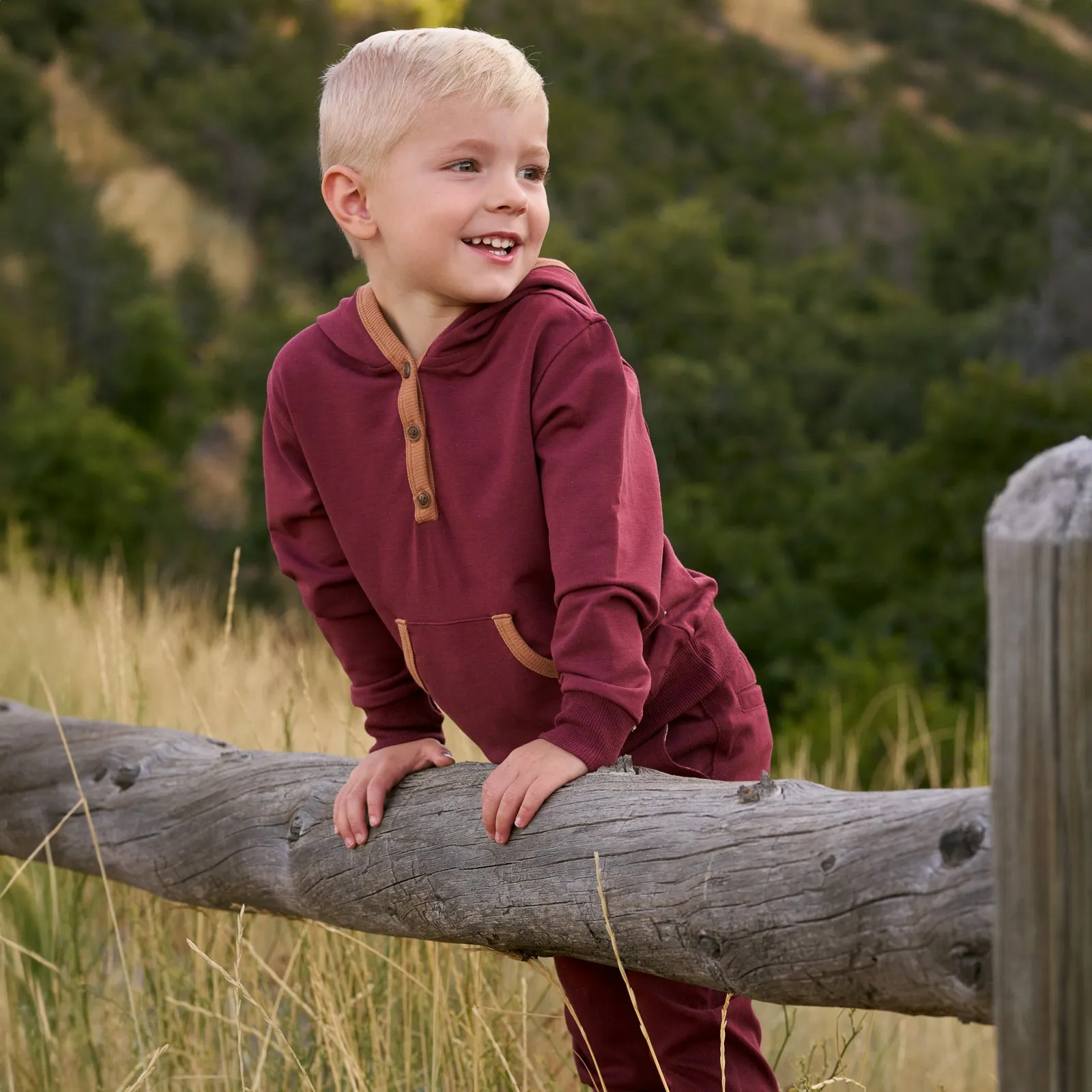 Classic Burgundy Henley Hoodie