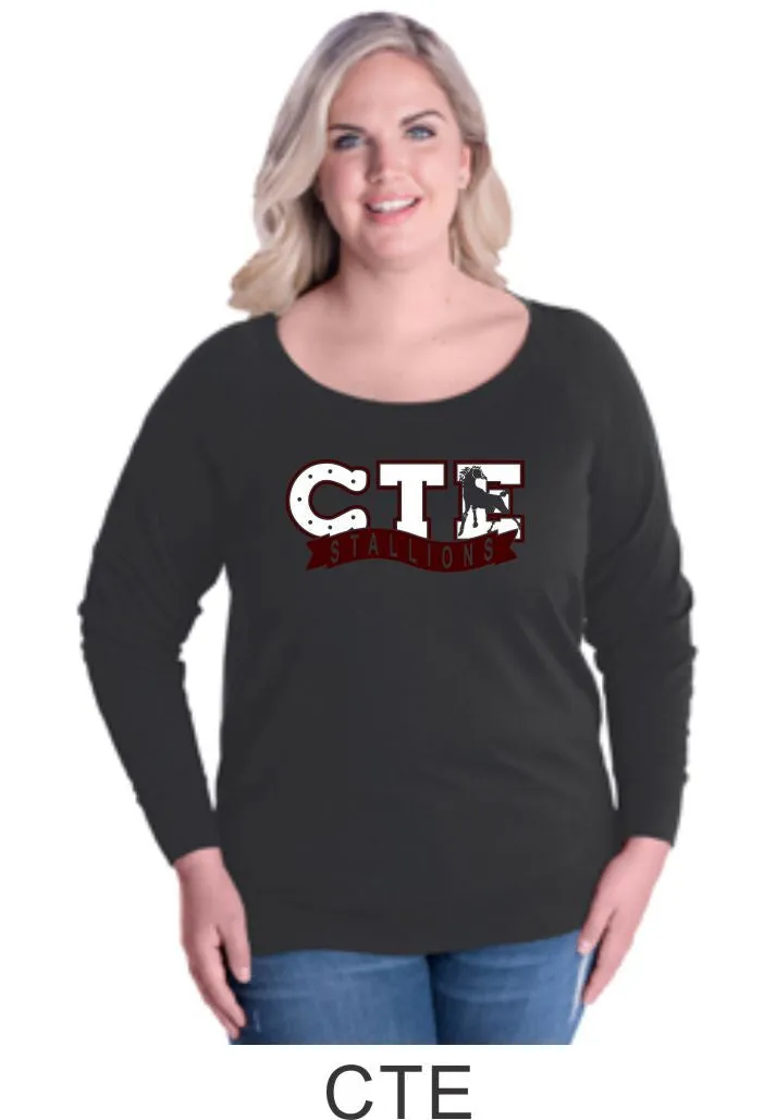 CTE Curvy Ladies Slouchy Pullover in 4 New Designs- Matte or Glitter