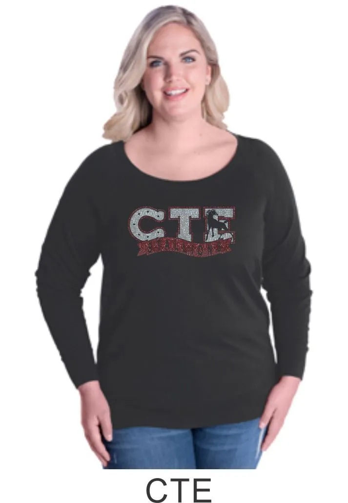 CTE Curvy Ladies Slouchy Pullover in 4 New Designs- Matte or Glitter