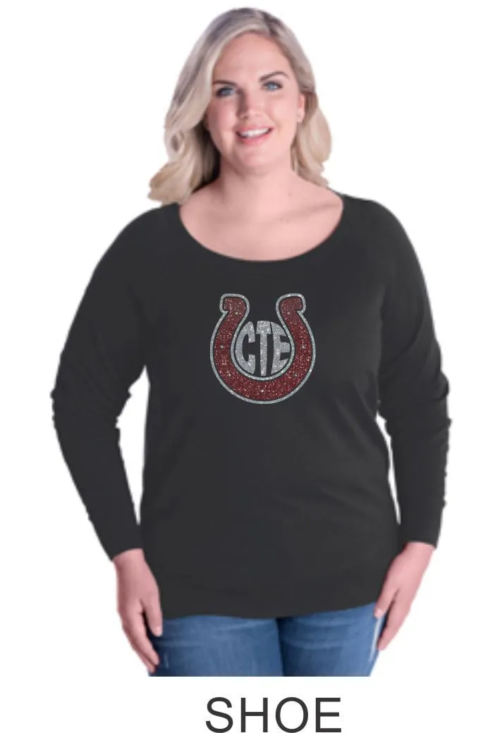 CTE Curvy Ladies Slouchy Pullover in 4 New Designs- Matte or Glitter