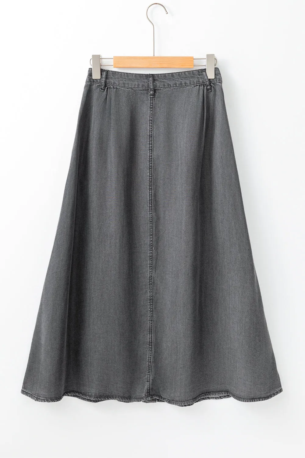 Dark Grey Fully Buttoned Long Denim Skirt