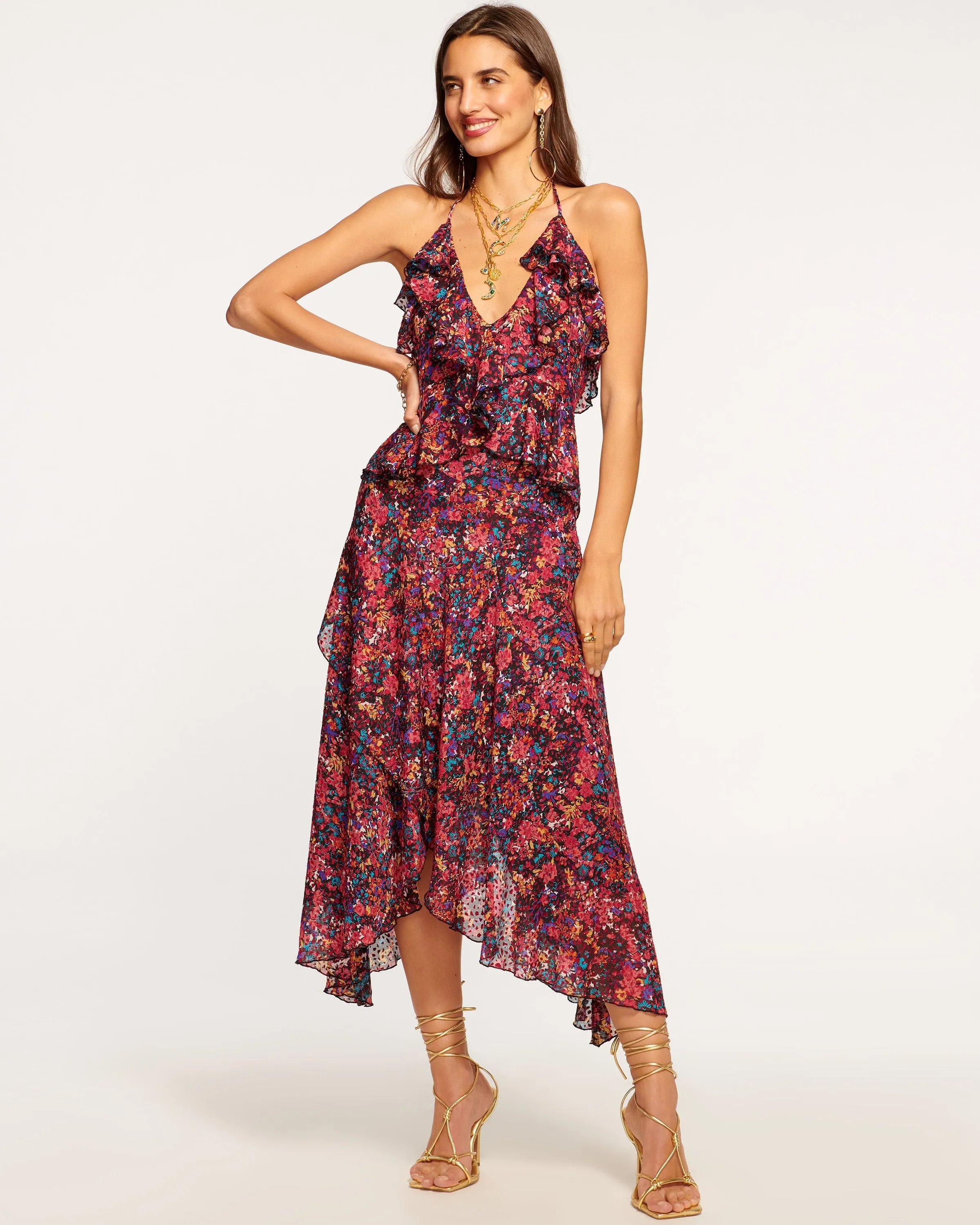 Everlee Ruffle V-Neck Midi Dress