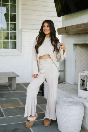 Exposed Seam Flare Pants Set-Taupe