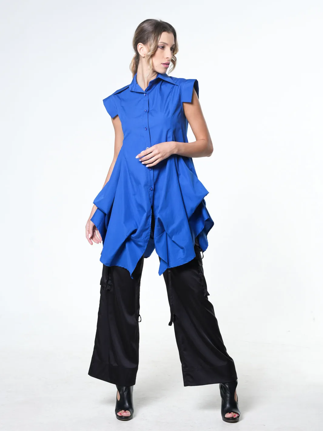 Extravagant Draped Tunic Shirt In Blue