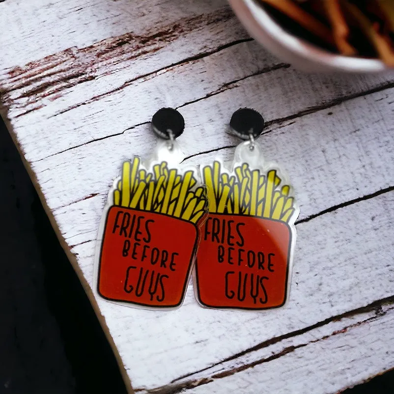 Fries Before Guys Earrings - French Fries, Fast Food, Junk Food Earrings, Handmade Jewelry, Foodie Jewelry, Food Accessories, Hamburger, French Fries, Food Earrings