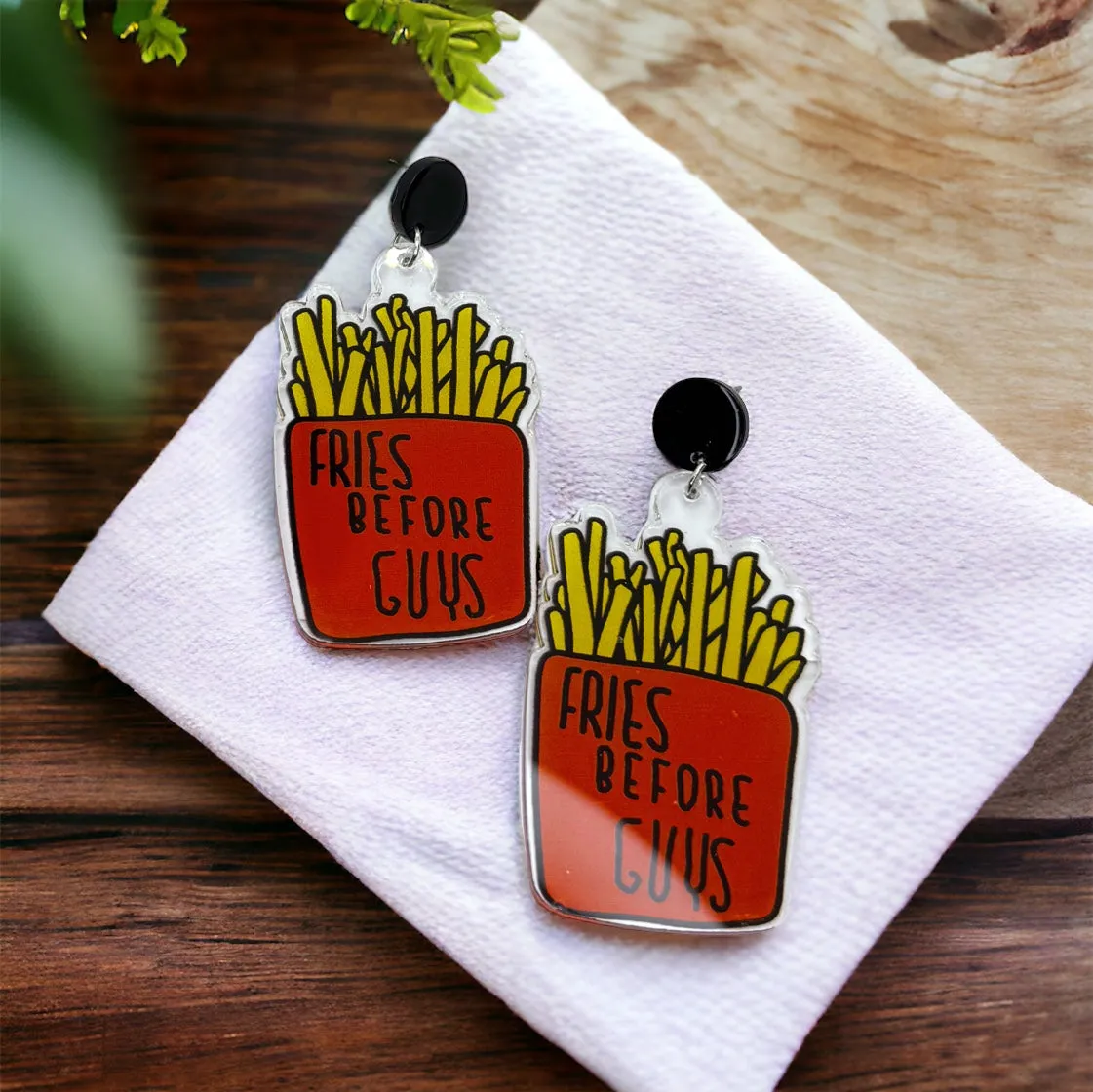 Fries Before Guys Earrings - French Fries, Fast Food, Junk Food Earrings, Handmade Jewelry, Foodie Jewelry, Food Accessories, Hamburger, French Fries, Food Earrings